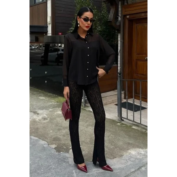 Transparan Detaylı Dökümlü Gömlek 3427