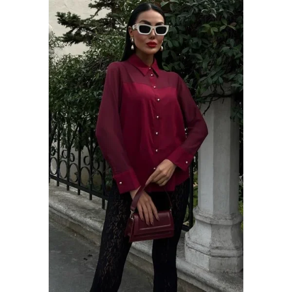 Transparan Detaylı Dökümlü Gömlek 3427