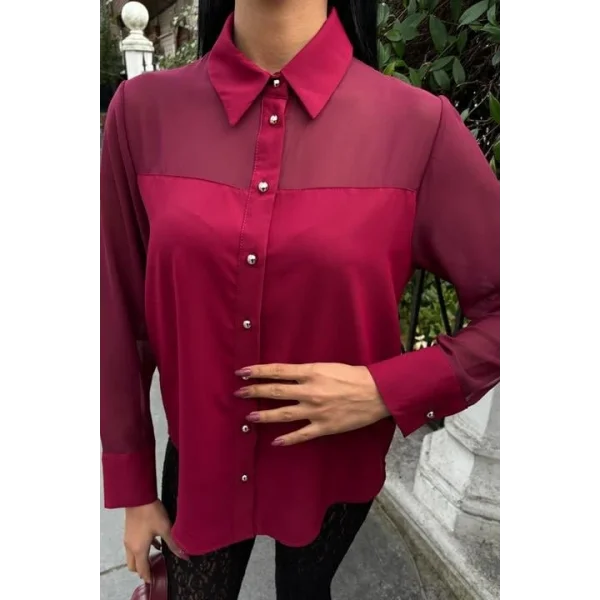 Transparan Detaylı Dökümlü Gömlek 3427