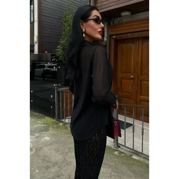 Transparan Detaylı Dökümlü Gömlek 3427