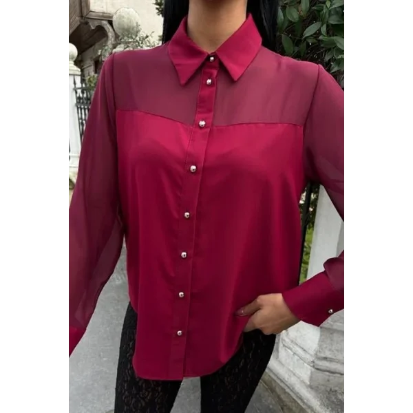 Transparan Detaylı Dökümlü Gömlek 3427