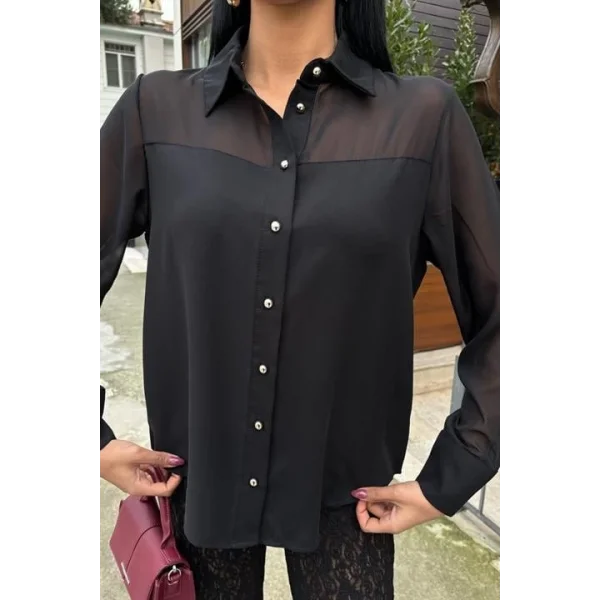 Transparan Detaylı Dökümlü Gömlek 3427