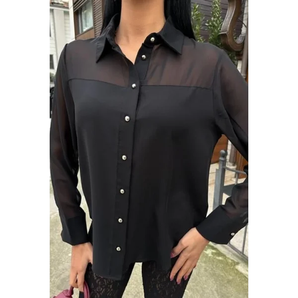 Transparan Detaylı Dökümlü Gömlek 3427