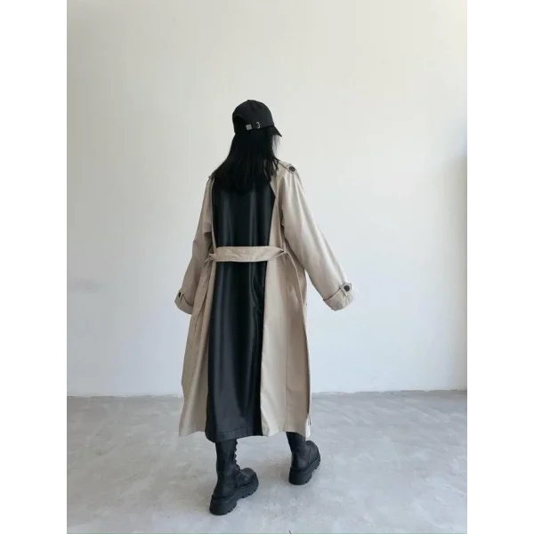 TRENCH BOYUNA DERİ PARÇALI - Taş