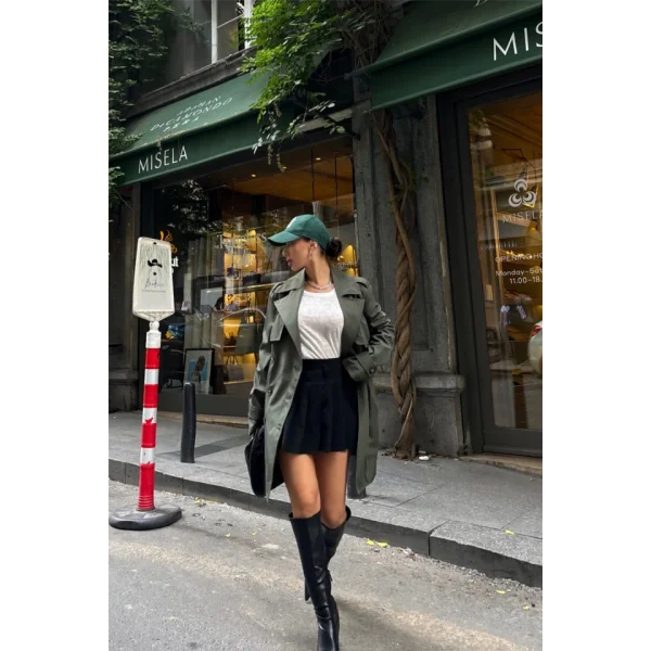 TRENCH KISA ŞANEL BOY - Haki