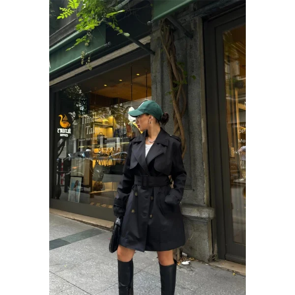 TRENCH KISA ŞANEL BOY - Siyah