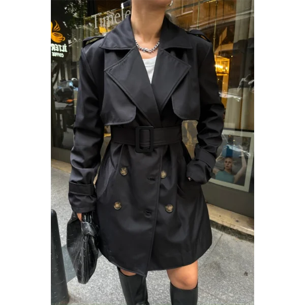 TRENCH KISA ŞANEL BOY - Siyah