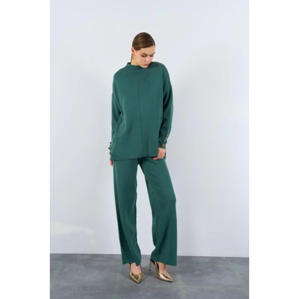 Triko Düğmeli Takım  Açık Haki