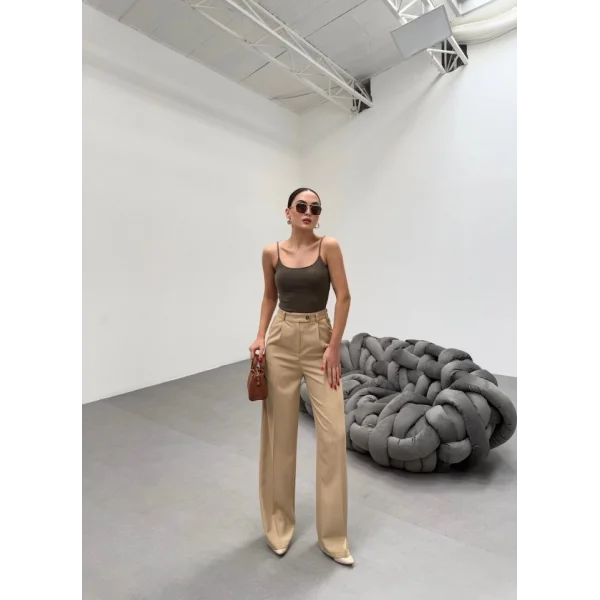 Trio Arka Bel Lasti̇k Detayli Palazzo Pantolon