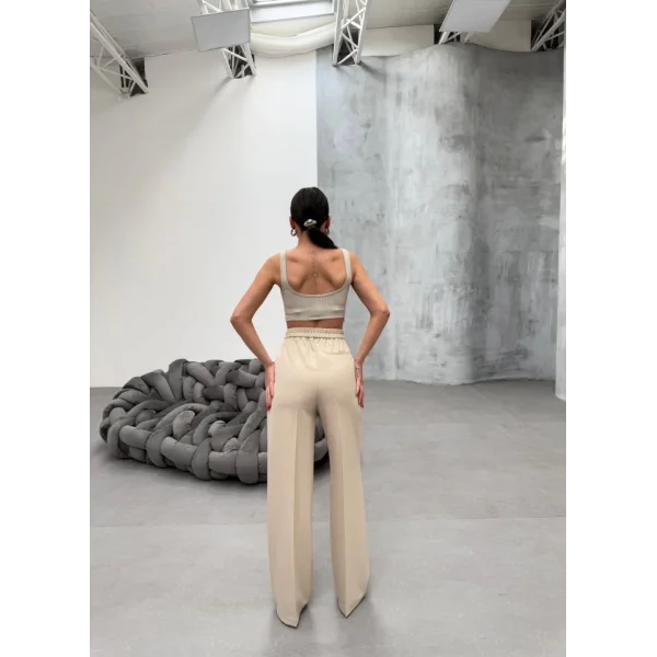 Trio Arka Bel Lasti̇k Detayli Palazzo Pantolon