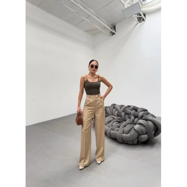 Trio Arka Bel Lasti̇k Detayli Palazzo Pantolon