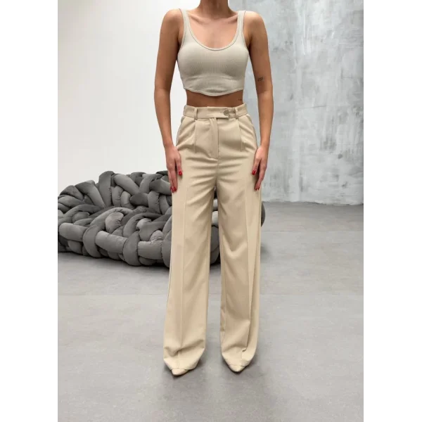 Trio Arka Bel Lasti̇k Detayli Palazzo Pantolon