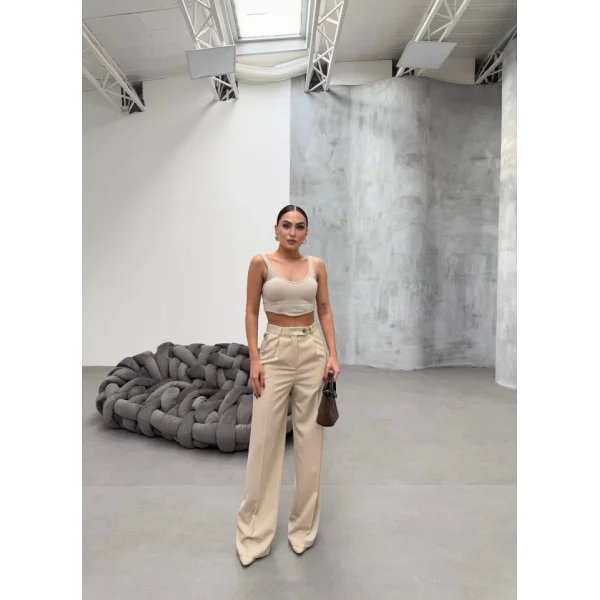 Trio Arka Bel Lasti̇k Detayli Palazzo Pantolon