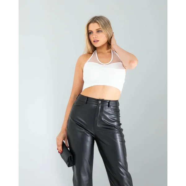 Tül Detay Boyundan Bağlamalı Askılı Bluz