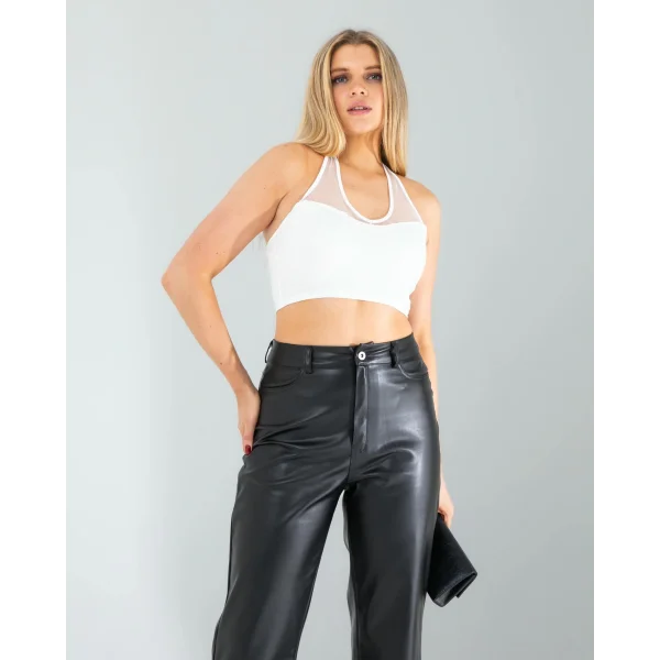 Tül Detay Boyundan Bağlamalı Askılı Bluz