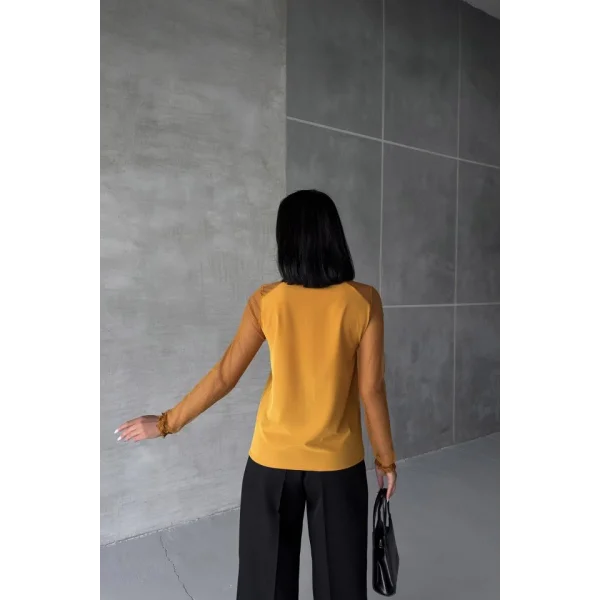 Tül Detay Yaka Bağlamali Gömlek