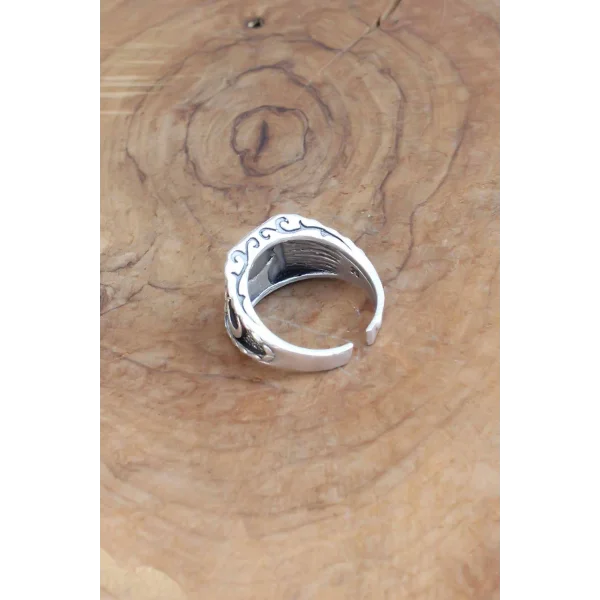 Türk Bayrağı Desenli Gümüş Renk Ayarlanabilir Erkek Yüzük