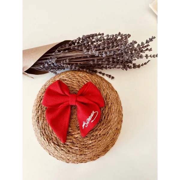 TÜRK Bayrağı ve Atatürk imza Motifli Fiyonk Toka - Kırmızı