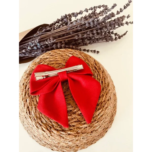 TÜRK Bayrağı ve Atatürk imza Motifli Fiyonk Toka - Kırmızı