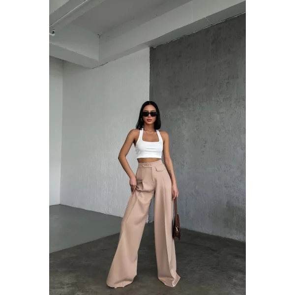 Üç Düğme Detayli Palazzo Pantolon