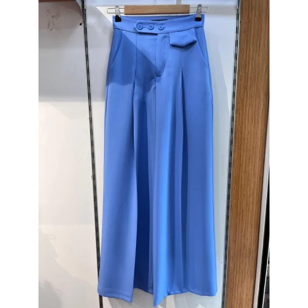 Üç Düğme Detayli Palazzo Pantolon