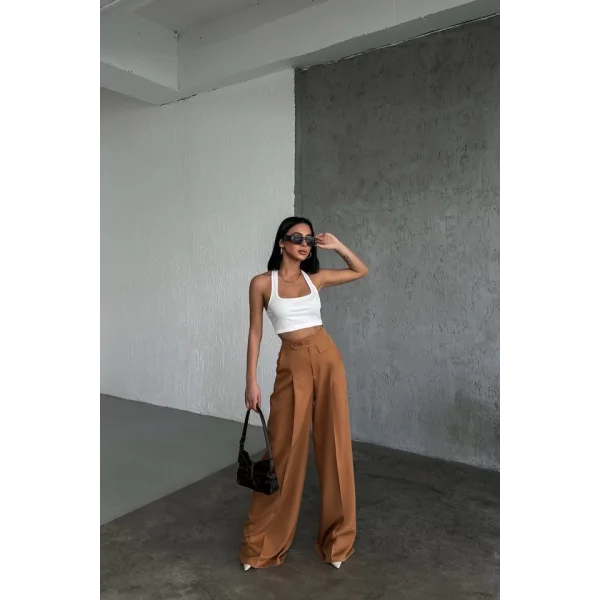 Üç Düğme Detayli Palazzo Pantolon