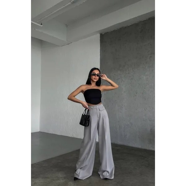 Üç Düğme Detayli Palazzo Pantolon