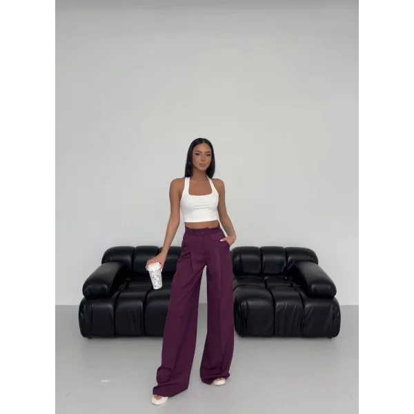 Üç Düğme Detayli Palazzo Pantolon