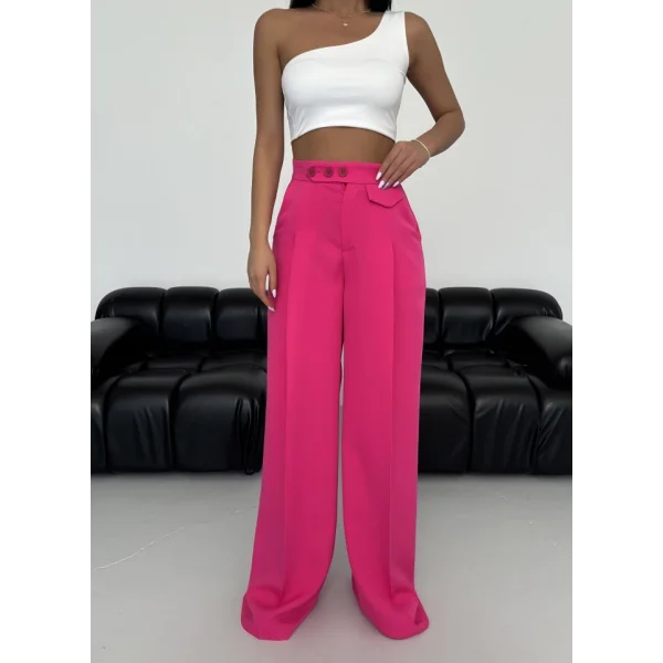 Üç Düğme Detayli Palazzo Pantolon