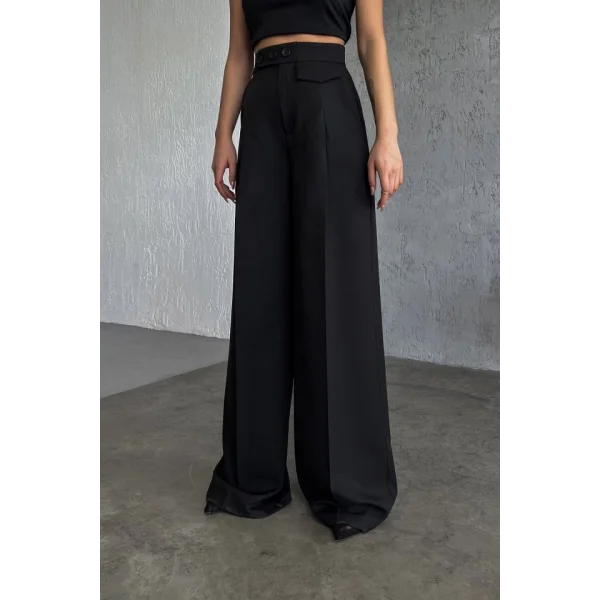 Üç Düğme Detayli Palazzo Pantolon