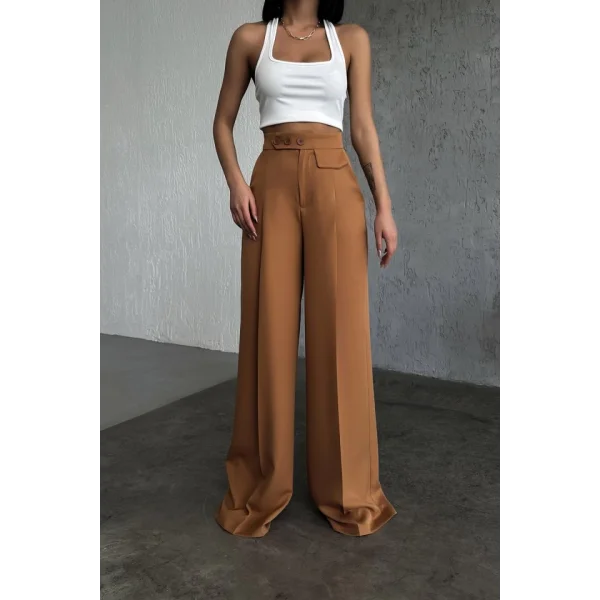 Üç Düğme Detayli Palazzo Pantolon