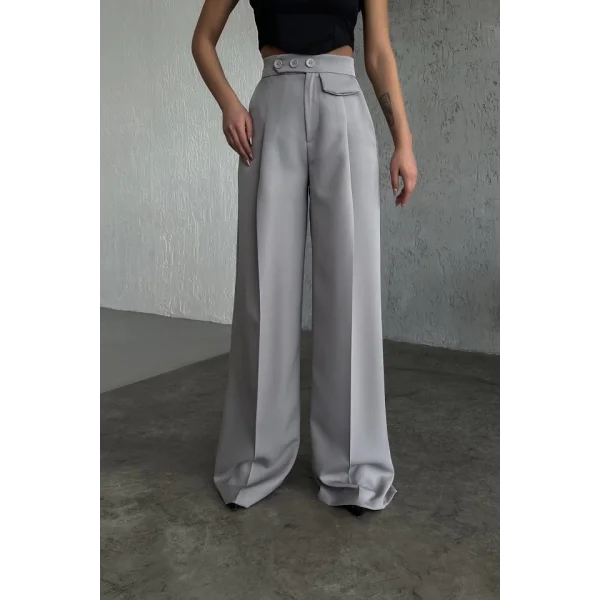 Üç Düğme Detayli Palazzo Pantolon