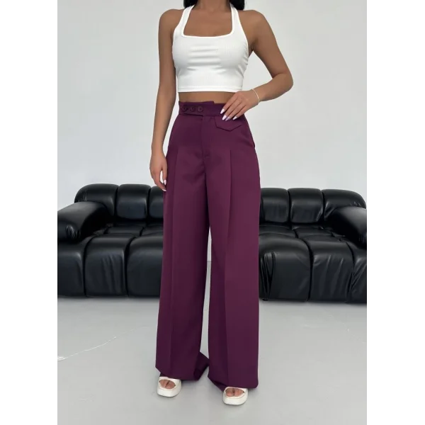 Üç Düğme Detayli Palazzo Pantolon