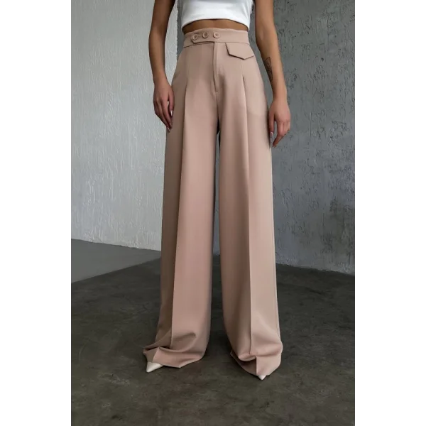 Üç Düğme Detayli Palazzo Pantolon