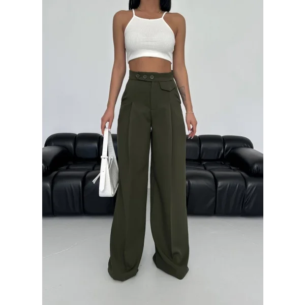 Üç Düğme Detayli Palazzo Pantolon