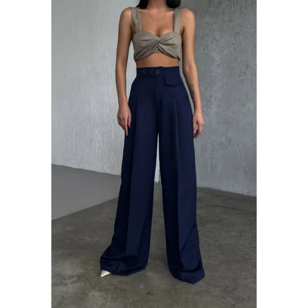 Üç Düğme Detayli Palazzo Pantolon