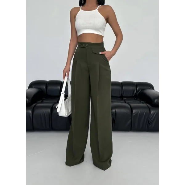 Üç Düğme Detayli Palazzo Pantolon