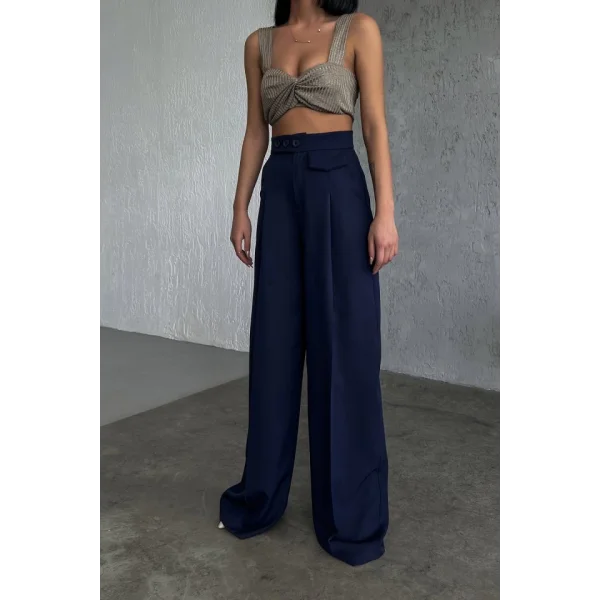 Üç Düğme Detayli Palazzo Pantolon