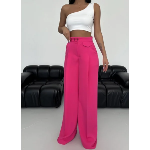 Üç Düğme Detayli Palazzo Pantolon