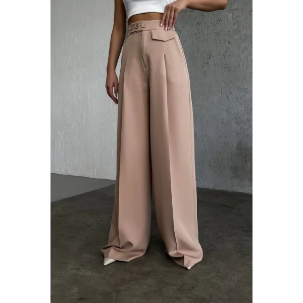 Üç Düğme Detayli Palazzo Pantolon