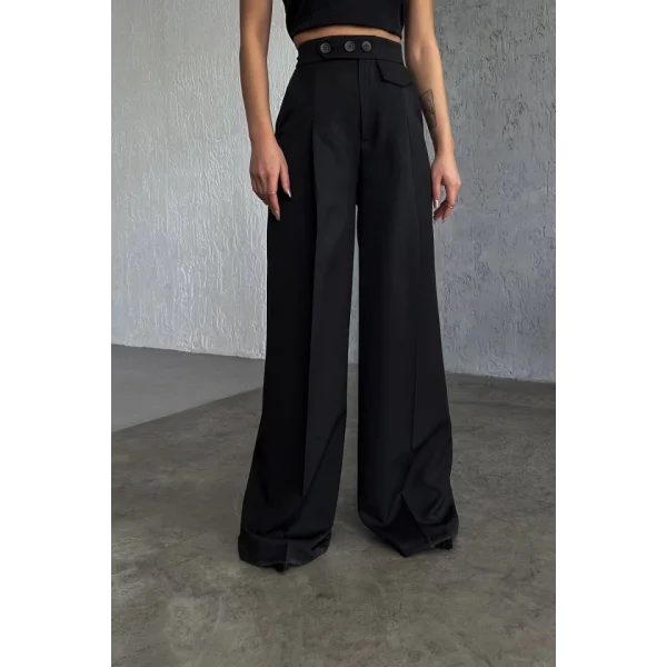 Üç Düğme Detayli Palazzo Pantolon