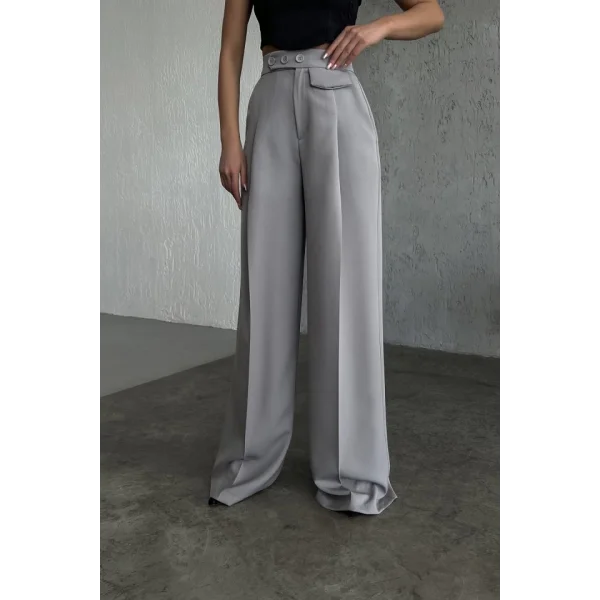 Üç Düğme Detayli Palazzo Pantolon