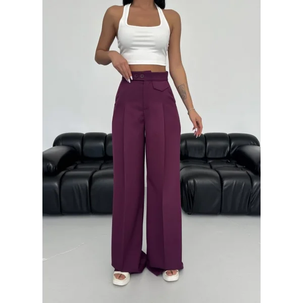 Üç Düğme Detayli Palazzo Pantolon