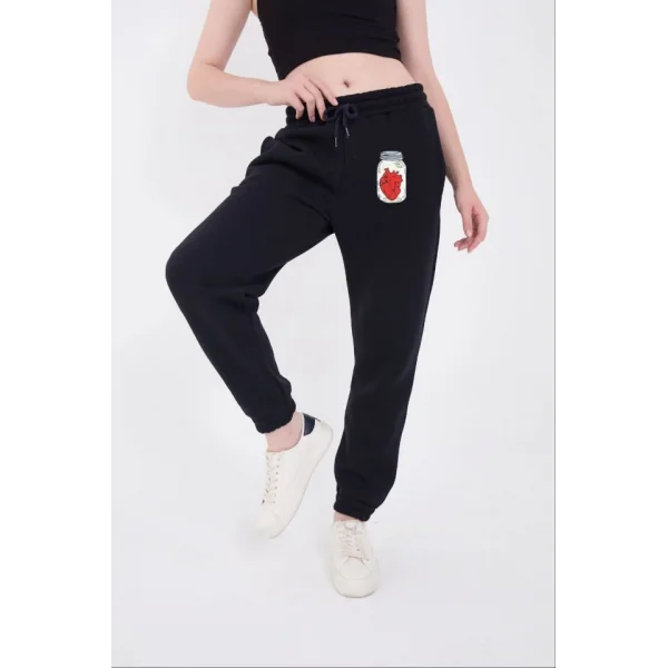 Üç İplik astikli Baskılı Eşofman Pantolon  acivert