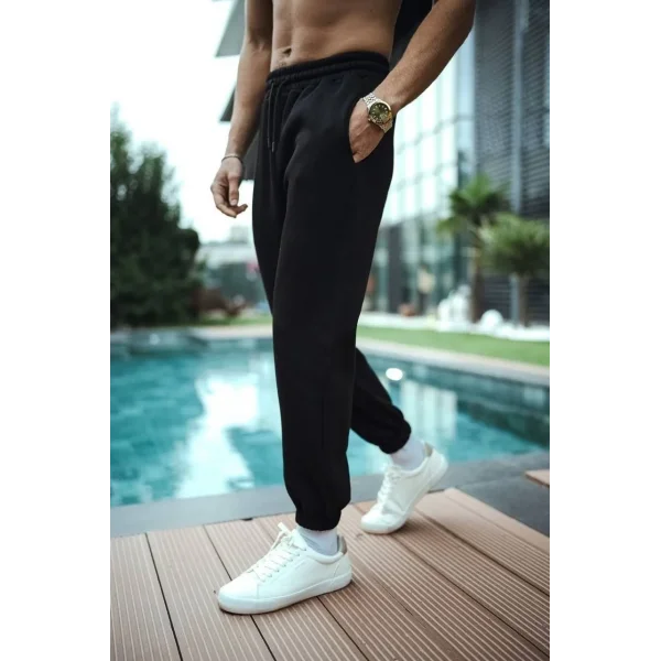 Üç İplik Basic Lastikli Eşofman Pantolon - Siyah
