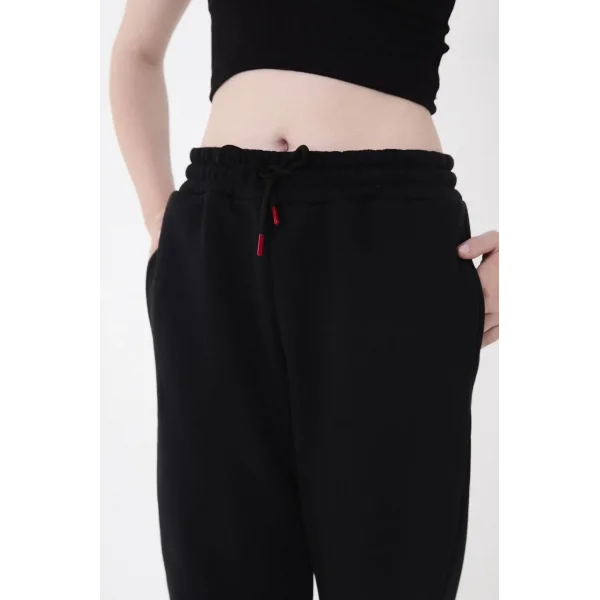 Üç İplik Basic Lastikli Eşofman Pantolon - Siyah