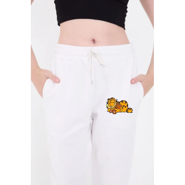 Üç İplik Baskılı Eşofman Pantolon  Beyaz