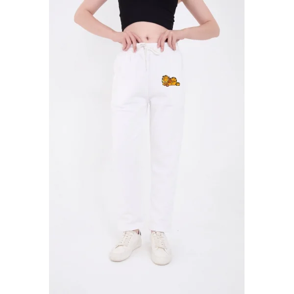 Üç İplik Baskılı Eşofman Pantolon  Beyaz