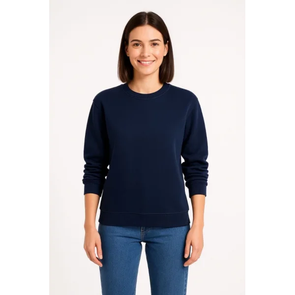 Üç İplik Düz Bisiklet Yaka SweatShirt - Lacivert