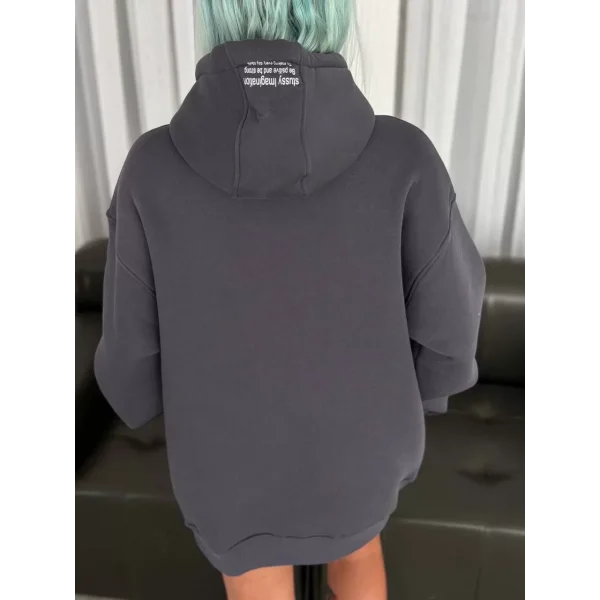 Üç İplik Kapşonlu Baskılı SweatShirt - Füme